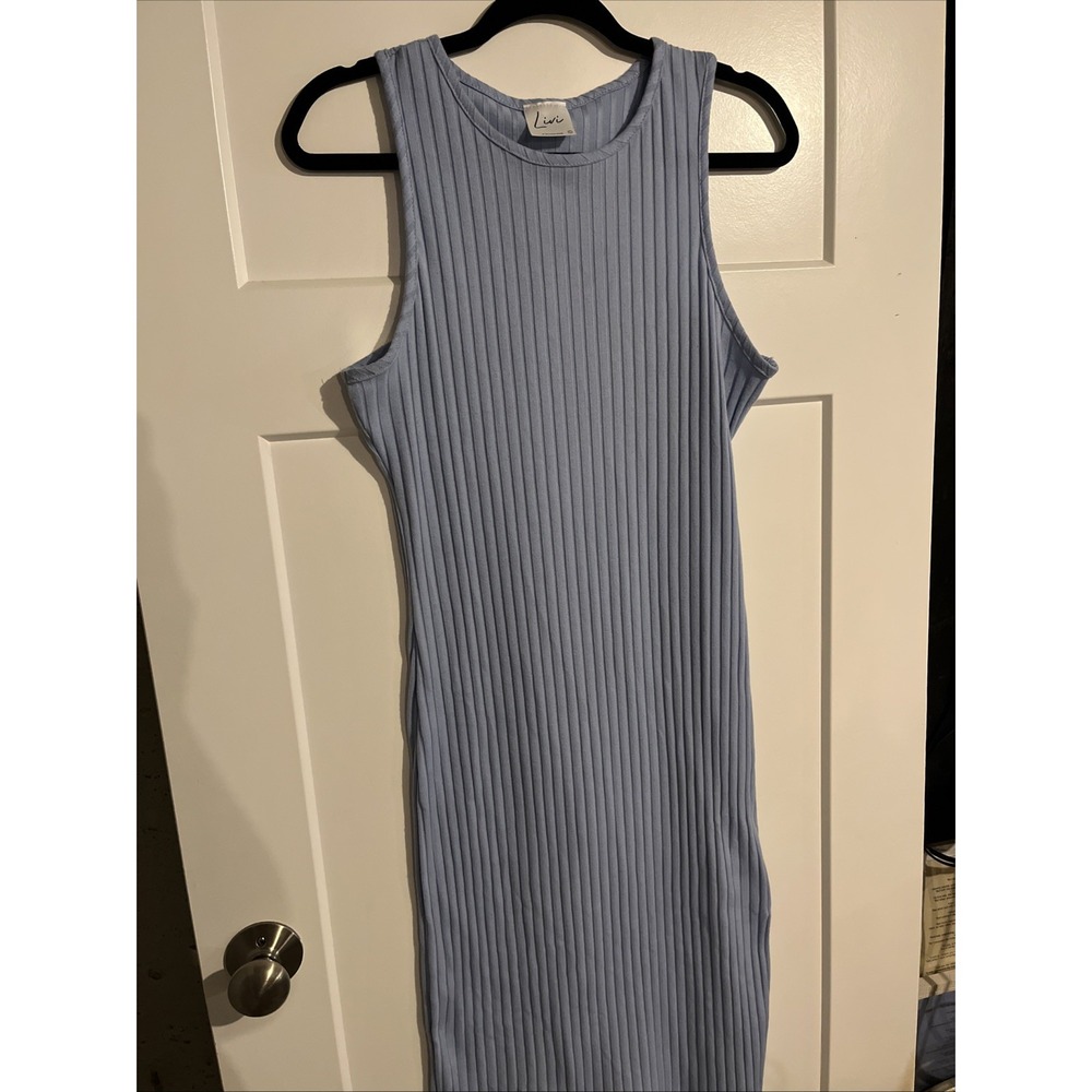 Livi By Olivia Rae High-Neck Ribbed Tank Top Dress Light Blue Women's Large